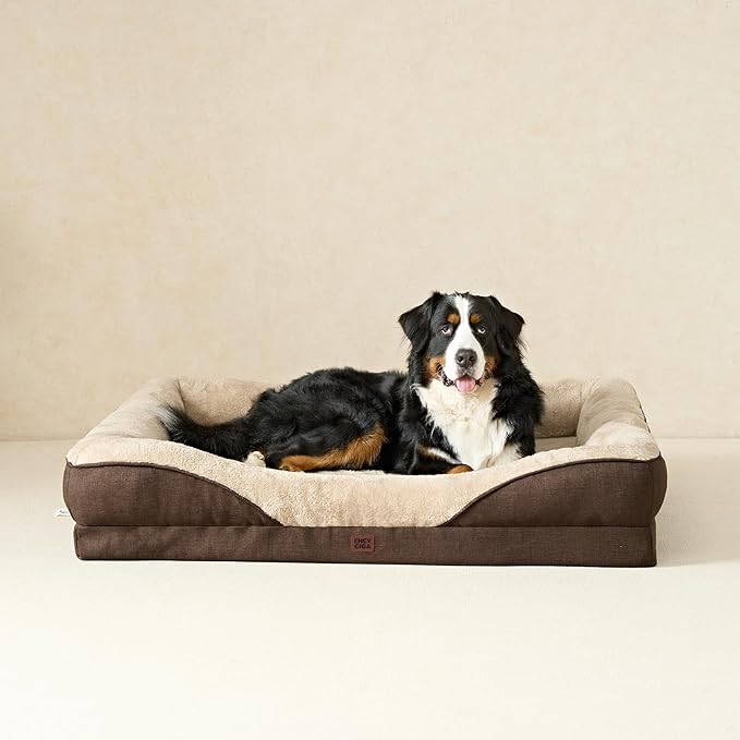 EHEYCIGA Orthopedic XL Dog Bed for Large Sized Dog, 48x35x7.5 Inch Extra Large Memory Foam Dog Couch Bed with Sides, Waterproof Liner & Washable Removable Cover, Bolster Pet Sofa, Brown