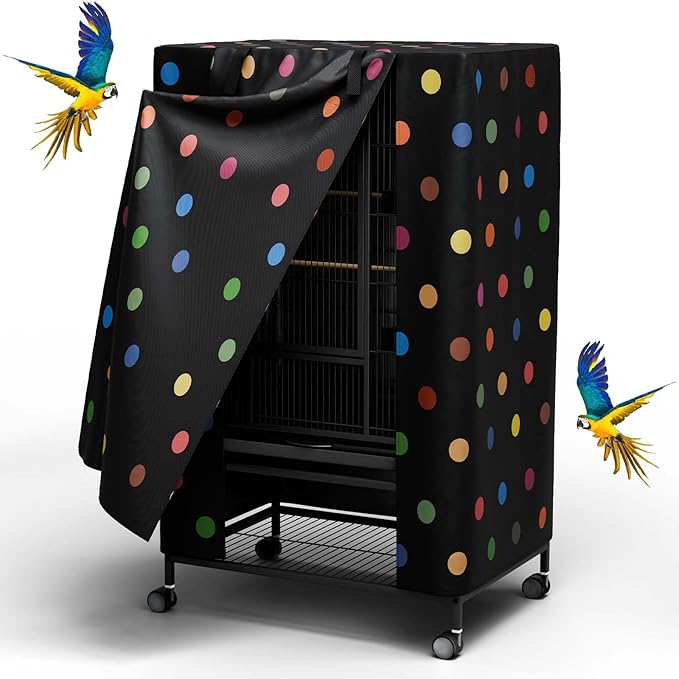 Tchvt Nighttime Bird Cage Covers with Zipper Panel Blackout Birdcage for Winter Universal Breathable Large Good Night Enclosure for Bird (Polka Dot, 19x19x40 inch)