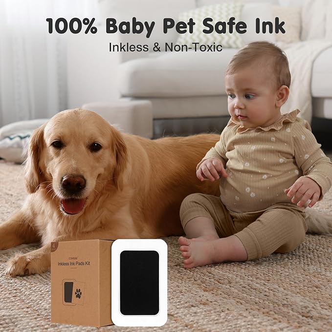 Inkless Paw Print Kit for Dogs,Cats & Babies - Clean Touch Dog Nose & Baby Handprint Kit,Mess Free Dog Paw Print Kit,4-Pcs Ink Pads & 2 Wooden Frames - Keepsake Gifts for Pet Lovers,New Moms
