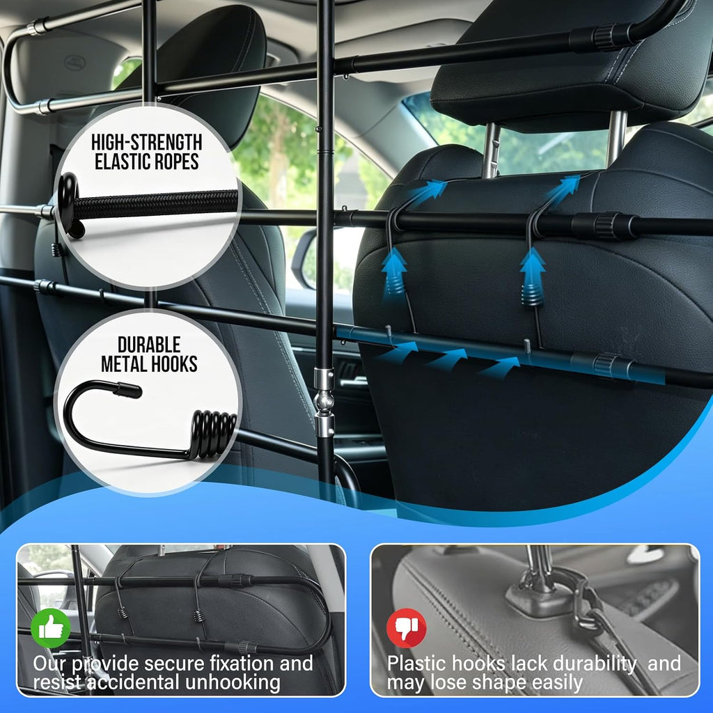 Dog Car Barrier,45"–63" Width Adjustable with 5 Hooks | Easy to Assemble and Install Dog Car Barriers Fits Well in Various Vehicles Adjustable with Seat Movements Recycled Materials