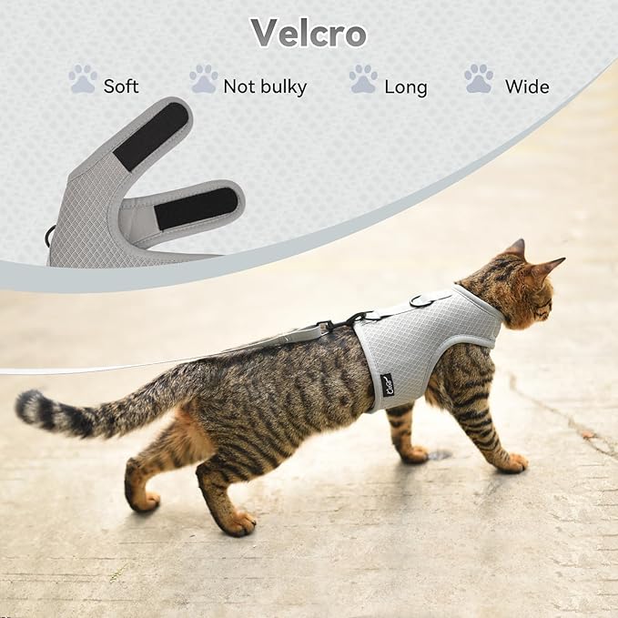 Cat Harness and Leash for Walking Escape Proof Breathable Mesh Fabric, Solid Grey, Extra Large, Adjustable Cat Walking Jackets, Padded Stylish Cat Vest