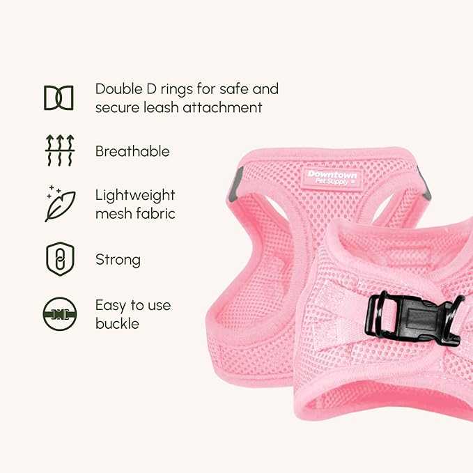 Downtown Pet Supply Step in Dog Harness for Medium Dogs - Adjustable, Escape Proof Dog Harness with Reflective Trim - All-Weather, Fast-Drying Padded Mesh Fabric - Baby Pink, M
