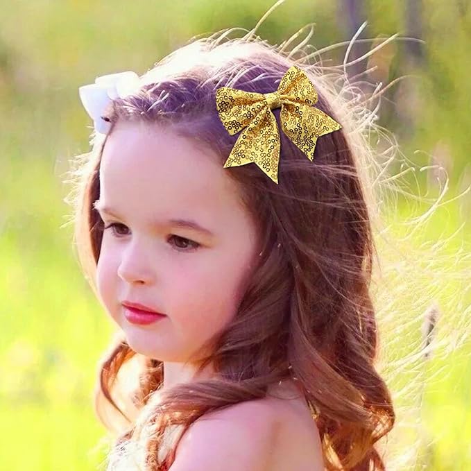 3-inch Sequined Bow Hair Clips For Baby Girls, Toddler, Kids and Young Women Birthday Party Wedding Christmas Occasions Pet Accessories Set of 2 (Rainbow Green)