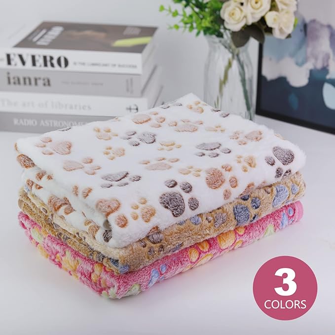 Comsmart Dog & Cat Blankets - Soft Warm Fleece Throw Pet Blanket for Small, Medium, Large Dogs, Puppies, Kittens, Guinea Pigs - Paw Print Design (Brown/Pink/White, 1 Pack 3, 40 * 47in)