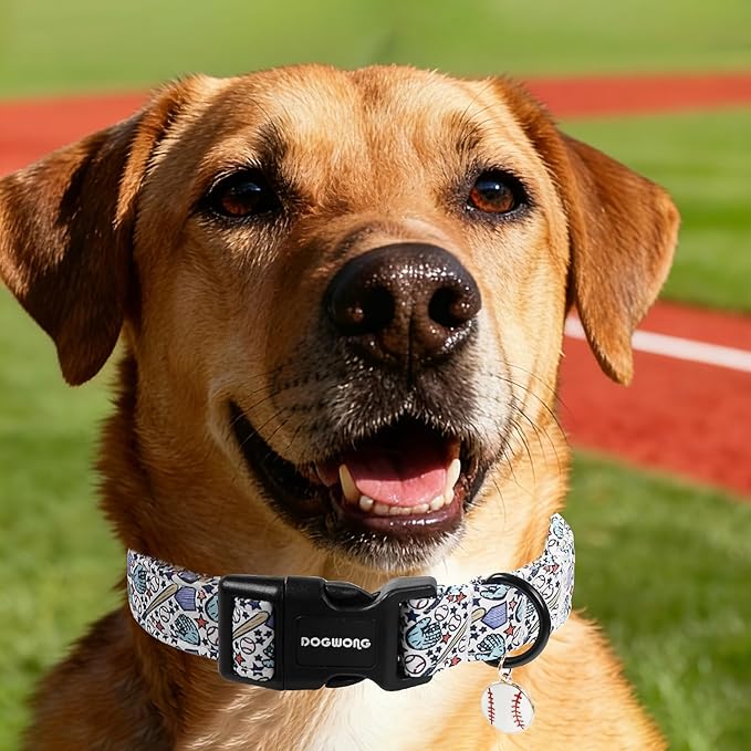 DOGWONG Baseball Dog Collar-Cute Boy Baseball Dog Collar, Adjustable Soft Male Dogs Collars for Small Medium Dogs, S