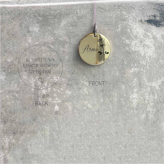 Cats Dogs ID Tags Personalized Engraving Birth Flowers Pattern for Custom Pets Collar Accessories Matt Stainless Steel Large Round Name Plate