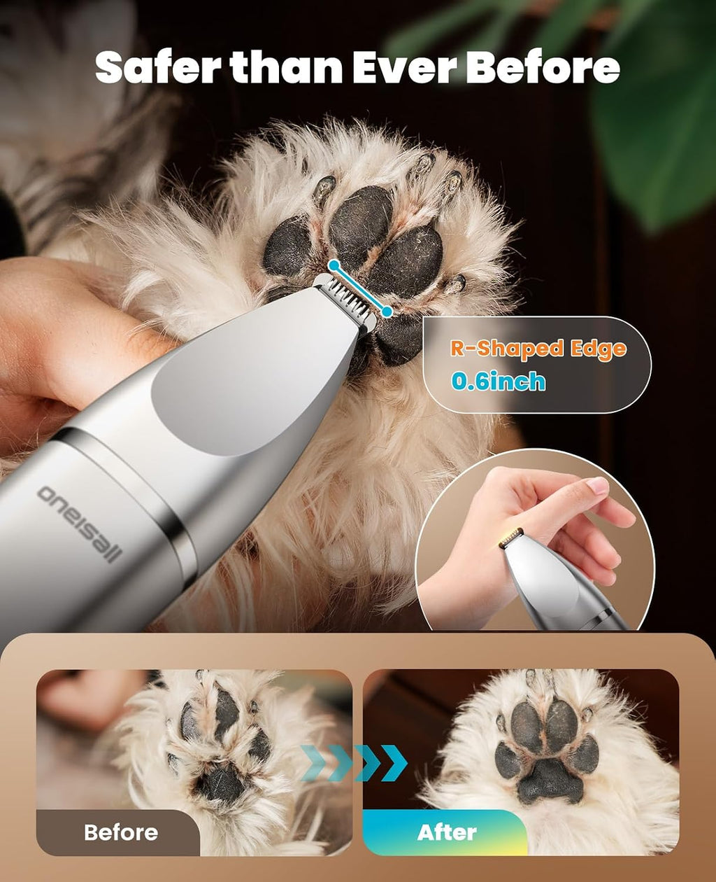 oneisall 4 in 1 Dog Grooming Kit with LCD Display | Paw Hair Trimmer & Nail Grinder, Rechargeable, Cordless, Low Noise, IPX7 Waterproof, 3 Speeds Pet Grooming Clippers