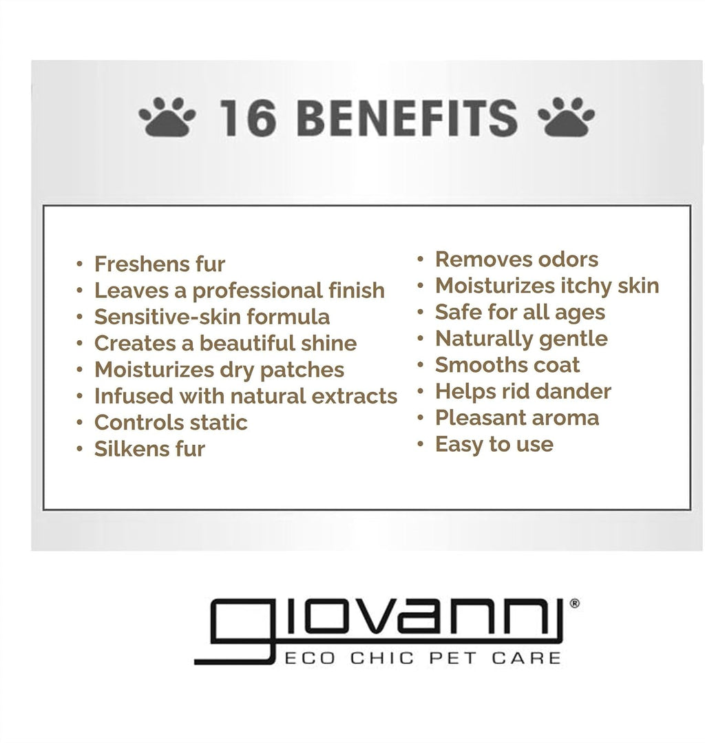 GIOVANNI Professional 2-in-1 Pet Shampoo & Conditioner, Dogs & Cats, 16 oz | Oatmeal & Coconut, Helps Neutralize Odors, Deeply Cleanses, Silkens, Controls Static