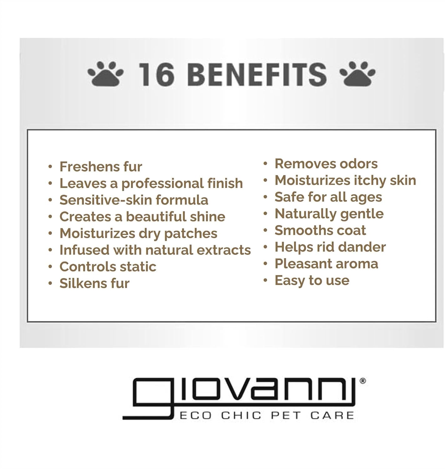 GIOVANNI Professional 2-in-1 Pet Shampoo & Conditioner, Dogs & Cats, 16 oz | Oatmeal & Coconut, Helps Neutralize Odors, Deeply Cleanses, Silkens, Controls Static