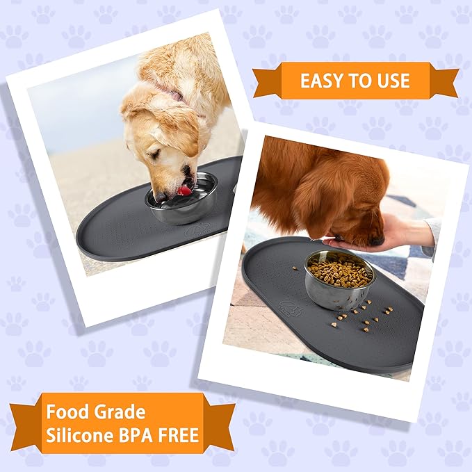 100% Waterproof 0.5" Raised Edge BPA Free Silicone Dog Food Mat, Pet Cat Feeding Mats Contain Spills Protects Floors, Placemats for Cats and Dogs Water Bowl Dishwasher. (Small, Gray)
