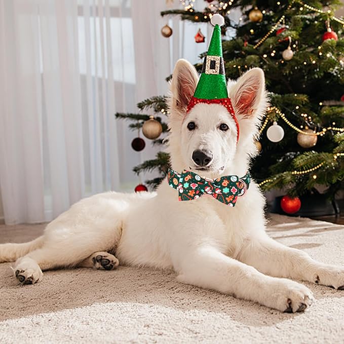 Christmas Dog Collar, Cute Winter Holiday Collars Green Christmas Tree and Snowman Print Metal Buckle Collar Adjustable Sturdy Collars for X-Large Girl Boy Dogs