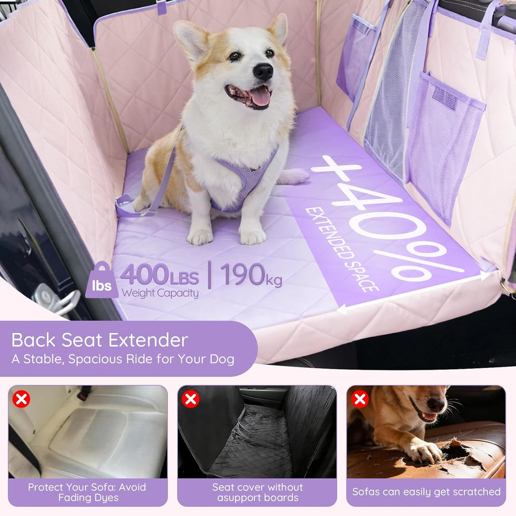 Back Seat Extender for Dogs Hard Bottom, Dog Car Seat Cover for Back Seat Holds 420lbs, Sturdy Backseat Dog Platform for Large Breed Dogs, 600D Oxford & Waterproof Pet Hammock for Cars, SUVs & Trucks
