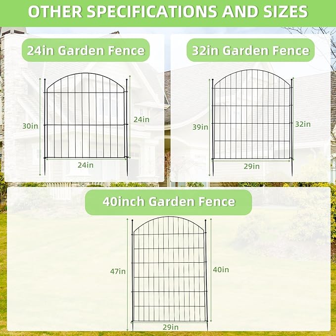 Decorative Garden Fence 24in (H) x20ft (L), 10 Pack No Dig Fence Animal Barrier for Dog with Lock, Arched Flower Bed Edging, Wire Border Panel Fencing for Yard Patio Outdoor Decor