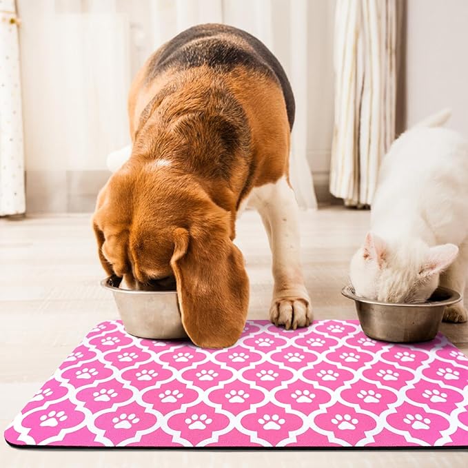 Dog Food Mat 16X24 Inch Pet Feeding Absorbent Mats for Floor Cat Water Bowl Placemats Non-Slip Washable Dog Mat for Food and Water