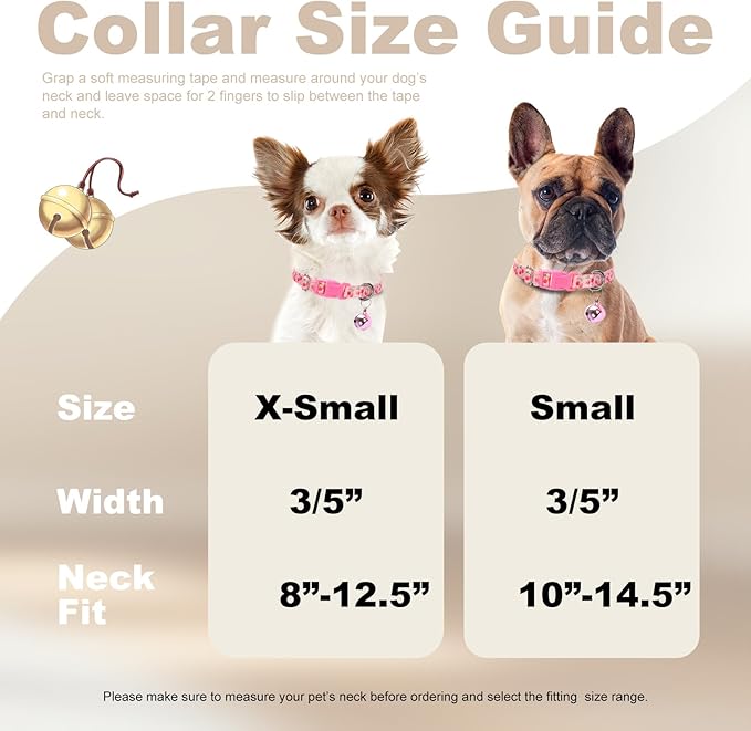 XS Dog Collar with Bell - Durable Nylon Collar for Small Breeds, Adjustable Cute Fruit Pattern Collar for Chihuahua Pomeranian Yorkie, Heavy-Duty for Active Puppies（Cherry XS）