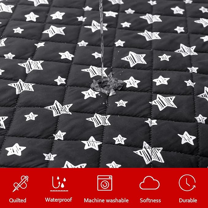 Waterproof Dog Bed Covers Replacement Washable Pet Hair Easy to Remove, Noiseless Quilted Puppy Pet Bed Cover Lovely Black Star Print 20x30 Inches, for Dog/Cat, Cover Only