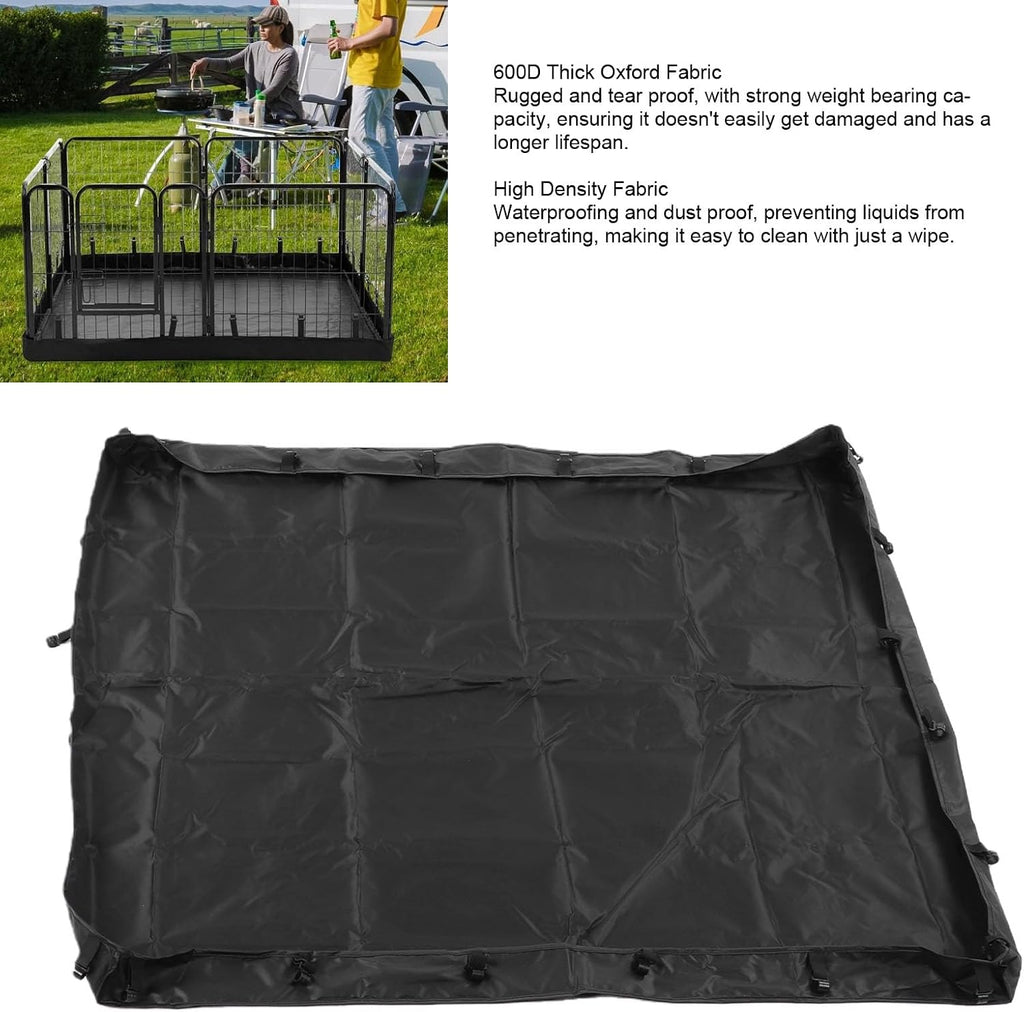 Dog Playpen Bottom Pad Cover Only, Black (4 Sided) | Water proof 600D Oxford, Replacement Floor Mat for Pet Playpen, Indoor Outdoor Use, with Hook Connect Snap