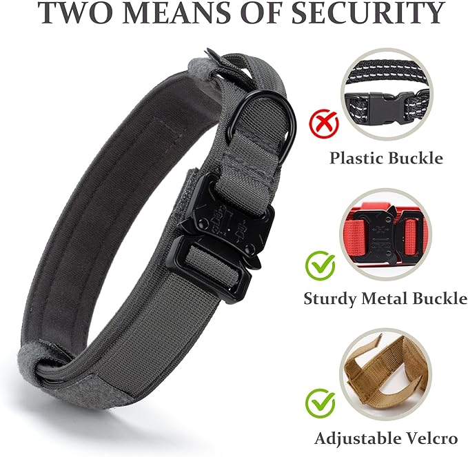 Tactical Dog Collar, Adjustable Military Training Nylon Dog Collar with Control Handle and Heavy Quick-Release Metal Buckle for Small Medium Large Dogs, Grey XXL