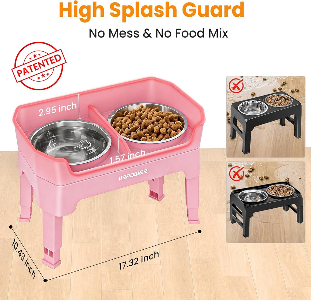 URPOWER 3-in-1 Elevated Dog Bowls - Double Deck Raised Dog Bowl Stand | 4 Adjustable Heights, 2 Stainless Steel Food Bowls, Mess Proof Licking Plate, Foldable Stand for Small Medium & Large Dogs