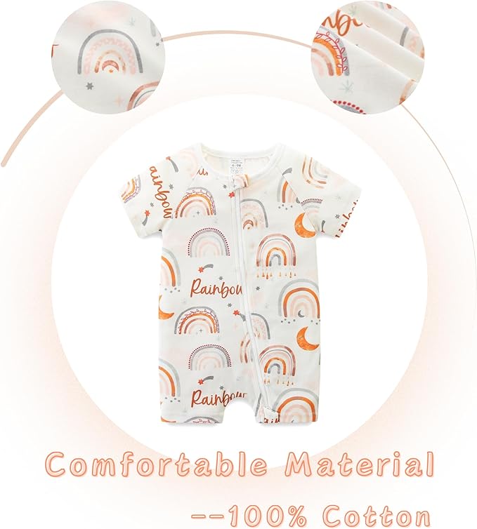 Unisex Summer Trendy 2-Pack Rompers Short Sleeve Zipped Bodysuit Infant Cotton Outfits
