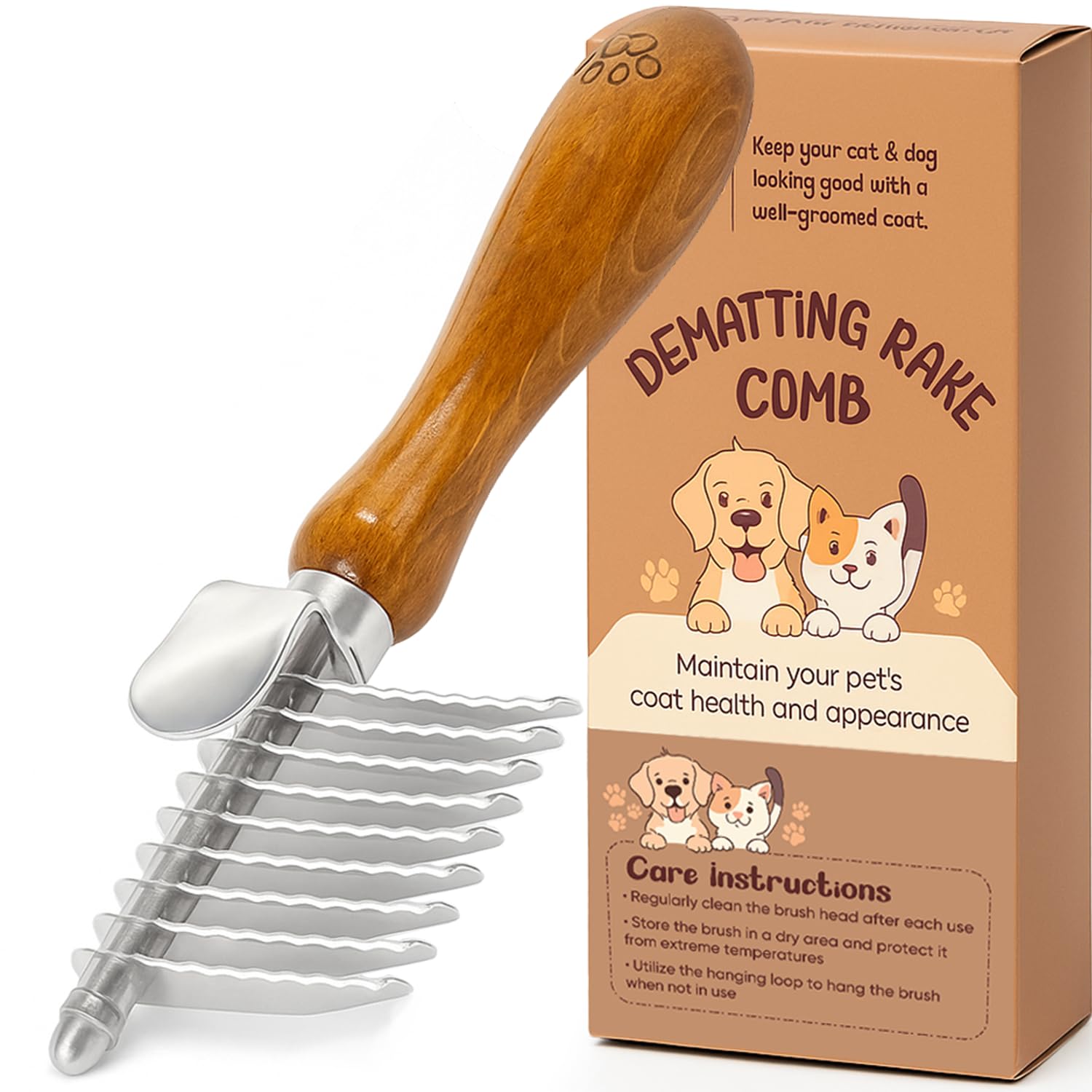 TAKAVU Dematting Comb for Dogs & Cats, 9-Blade Undercoat Rake | Removes Mats, Tangles & Knots from Long Hair, Deshedding Undercoat Tool for Doodles, Poodles & Double-Coated Breeds