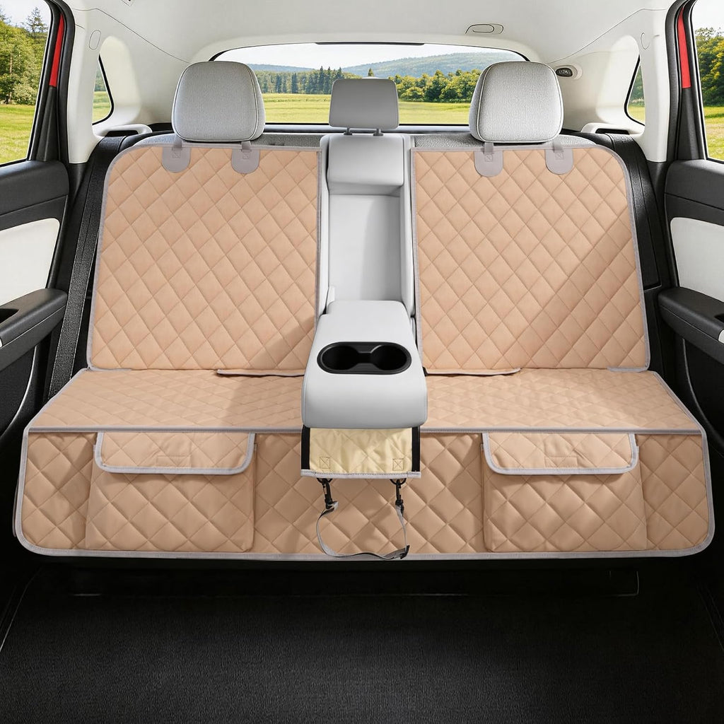 Bark Lover Dog Car Seat Cover for Back Seat,Armrest Compatible, Waterproof Backseat Protector, Nonslip Rear Seat Cover for Dogs & Kids, Universal Size Fits Cars Trucks SUVs (Beige)