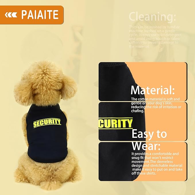 Discover Cozy Cotton Canine Wear: Soft, Lightweight, and Breathable Dog Shirt Vest with Eye-Catching Graphics(Security), Keeping Your Furry Friend Warm and Comfy! Black L