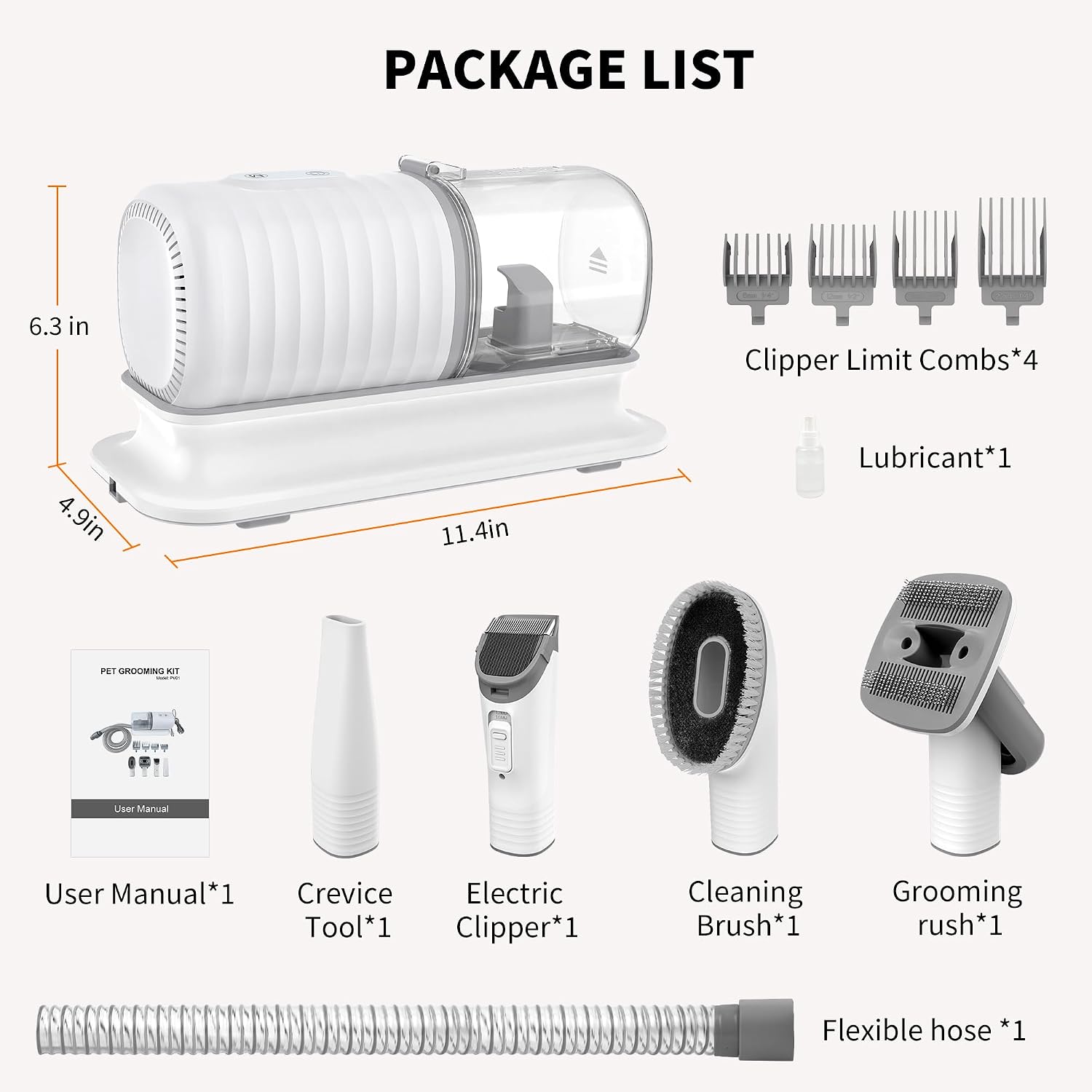 binROC 4-in-1 Dog Grooming Vacuum Kit for Pet Hair Shedding & Home Cleaning | 13000Pa Strong Suction, 3 Suction Settings, Grooming Brush, Cleaning & Crevice Tool, 4 Guard Combs, 1.5L Dust Cup