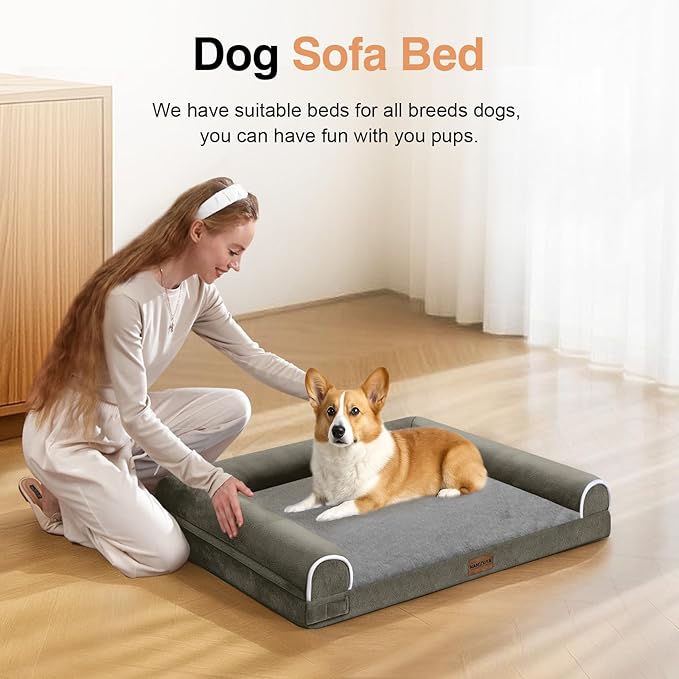 Medium Dog Bed Orthopedic Washable: Beds Bolster Medium Sized Dogs Bed Egg Crate Foam Couch Sofa Waterproof with Removable Cover - Dark Green