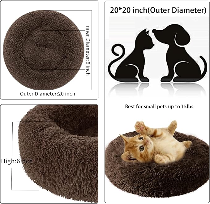 Dog Bed for Small Medium Large Dogs, 20 inch Calming Dogs Bed, Washable-Round Cozy Soft Pet Bed for Puppy and Kitten with Slip-Resistant Bottom