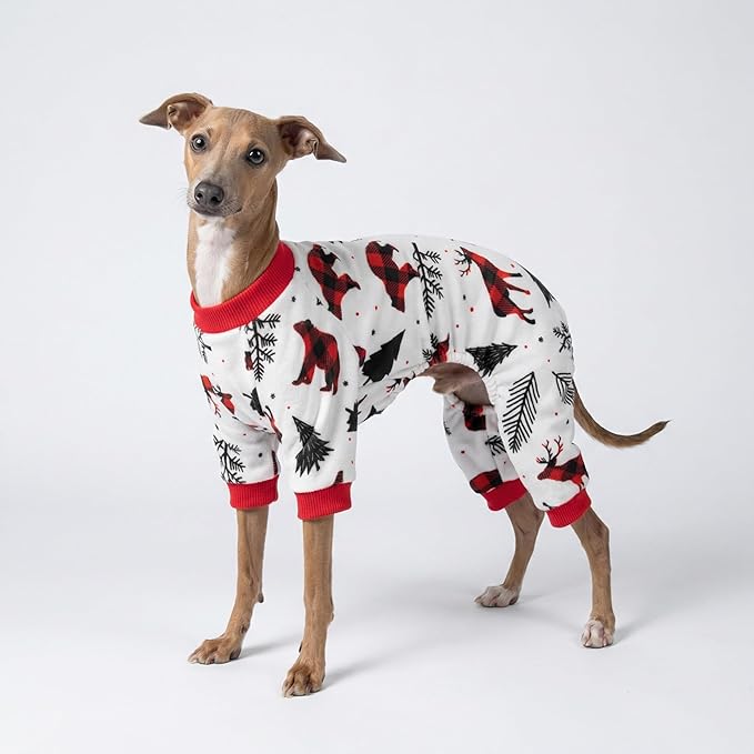 Fitwarm Reindeer Dog Christmas Pajamas, Winter Doggy Clothes for Small Dogs Boy Girl, Fleece Dog Onesie with Feet, Holiday Pet Outfit, Black, White, Red, XL