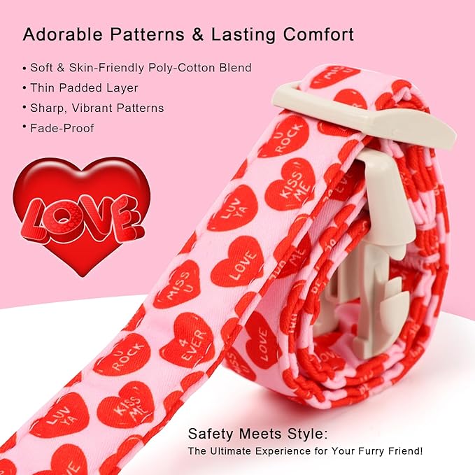 Valentines Dog Collar for Large Dogs - Valentine Red Conversation Hearts Dog Collars, Love Boy Girl Dogs Collars, Lightweight Adjustable Cute Puppy Collar with Quick-Release Buckle XL