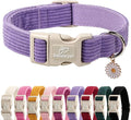 Cute Corduroy Dog Collar - Lavender Adjustable Dog Collars for Medium Dogs 25-50lbs, Fade-Proof with Secure Snap & Little Charm, Christmas Birthday Gift, M
