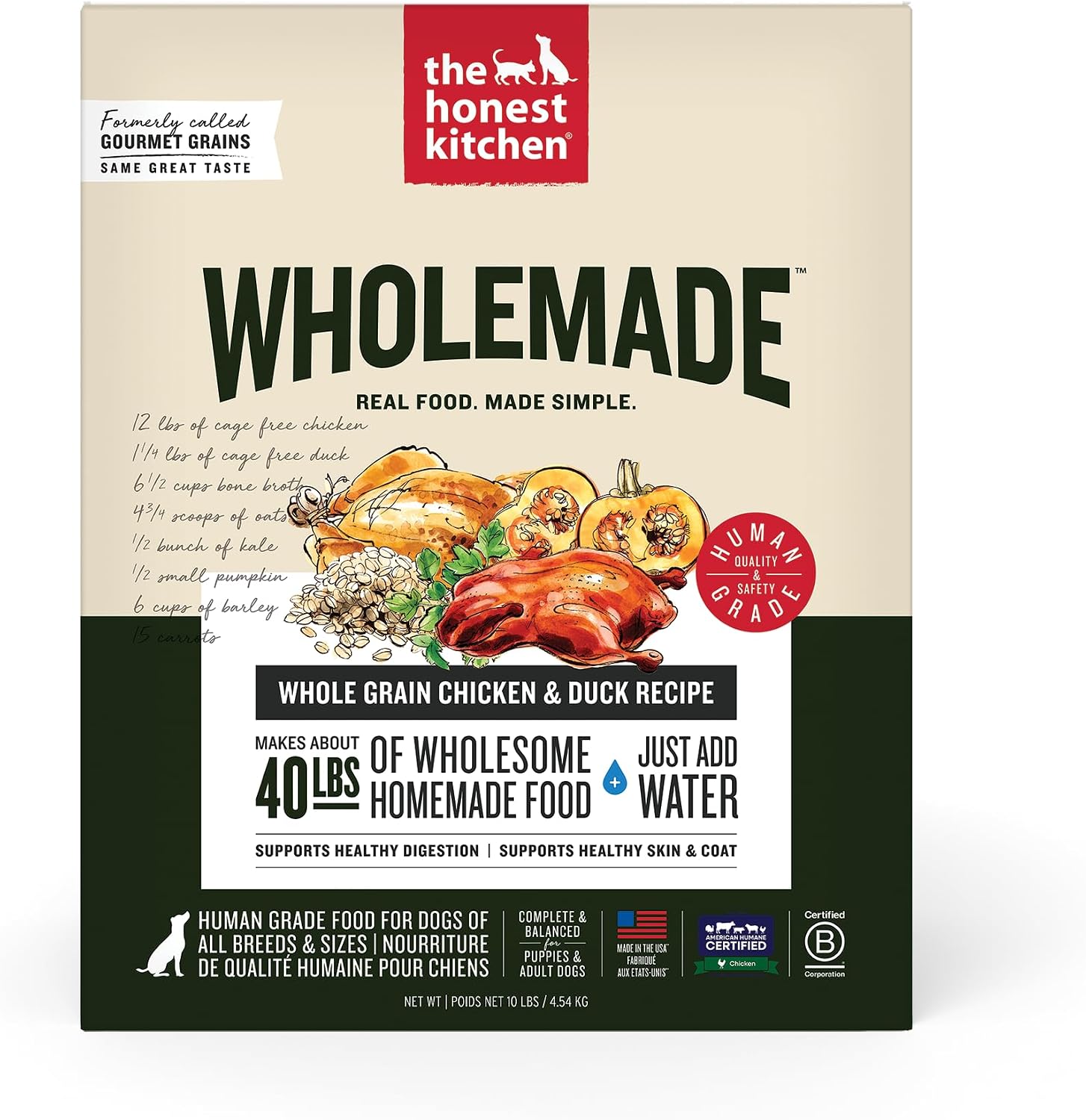 The Honest Kitchen Human Grade Wholemade™ Whole Grain Dehydrated Dog Food - Chicken & Duck, 10 Pound Box