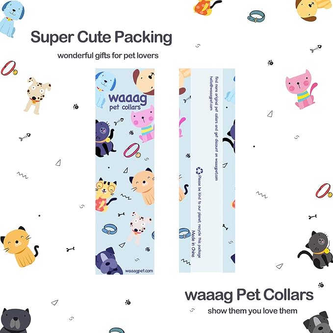 WAAAG Cat Collars, Gold Moons and Stars Cat Collar, Safety Breakaway Cat Collar, Glow in The Dark (Standard 9"-15" Neck, Royal Blue)
