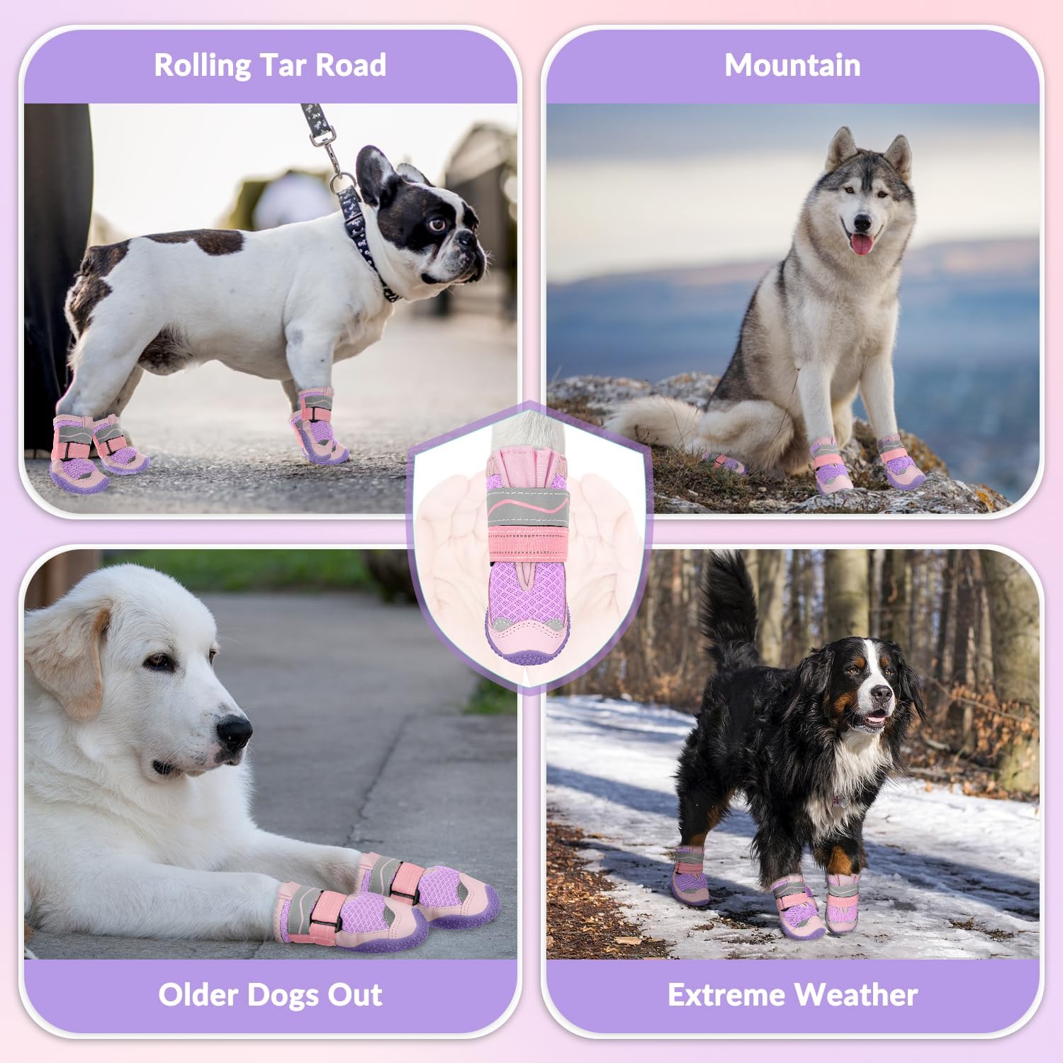 SlowTon Dog Shoes for Large Small Medium Dogs - Breathable Dog Boots | for Summer Hot Pavement, Paw Protector for Outdoor Walking Winter Snow, Anti-Slip Rubber Booties for Hardwood Floor, Pink 4