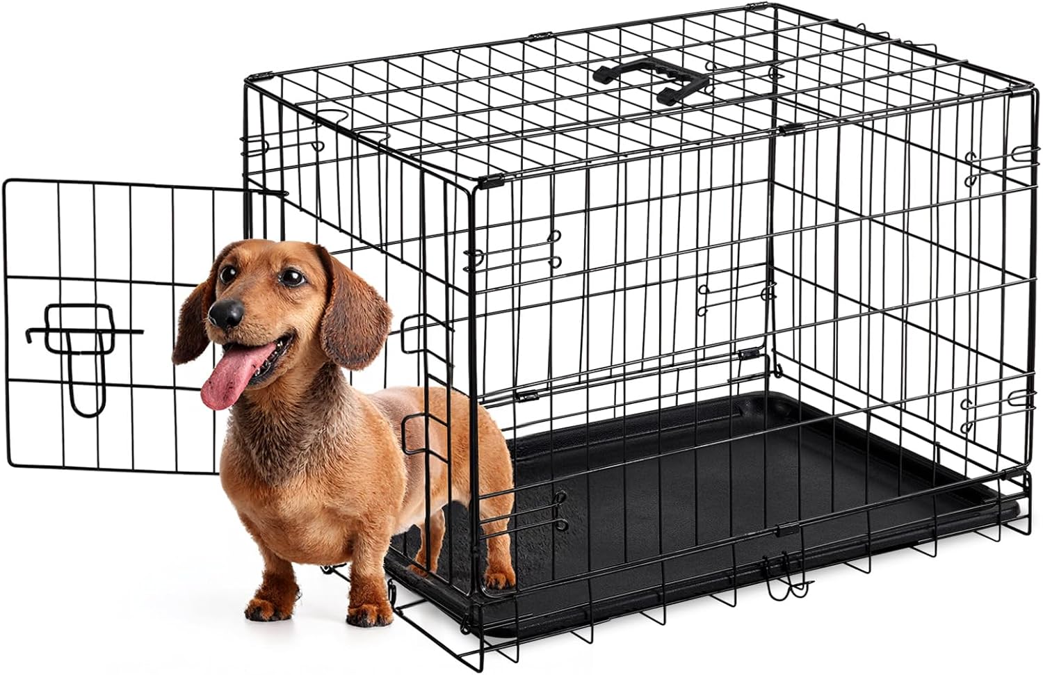Sweetcrispy 30 Inch Dog Crate, Small Dog Cage, Foldable Puppy Pet Kennel | Single Door, Metal Kennel, Secure Lock, Removable Tray, Indoor Outdoor Training Travel