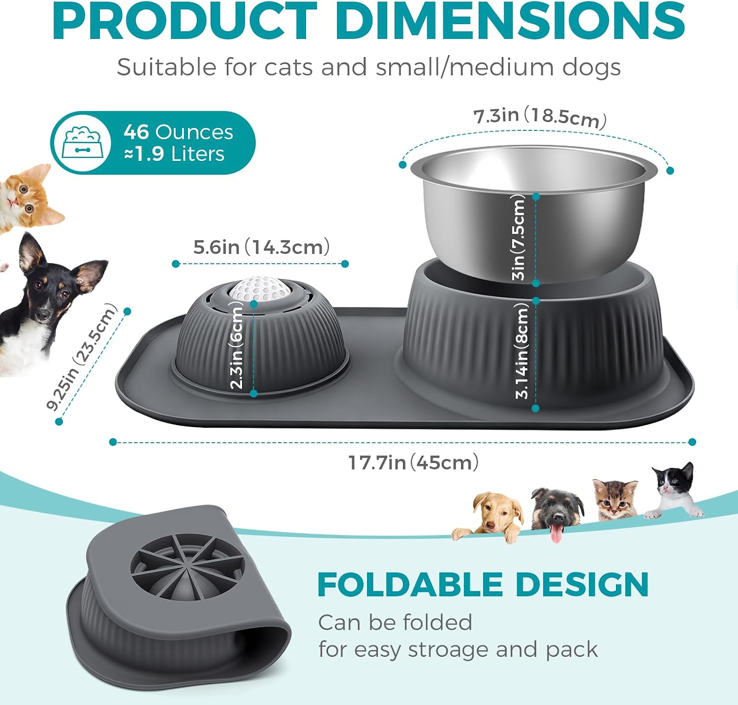 Dog Licking Bowl with Rolling Ball,Food and Water Bowl Set Slow Feeder | Spill proof & no tipping bowl mat features raised edge design to block splashes portable as travel dog bowls for outdoor trip