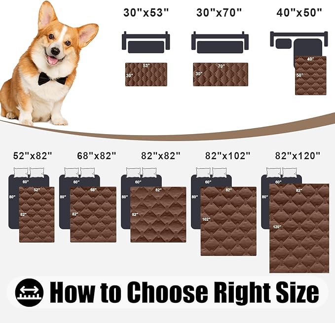Smiry Waterproof Dog Bed Cover Blanket, Soft Reversible Pet Blanket, Washable Leakproof Cats Dogs Couch Cover for Sofa, Couch, Furniture (82x102 Inch, Brown/Chocolate)