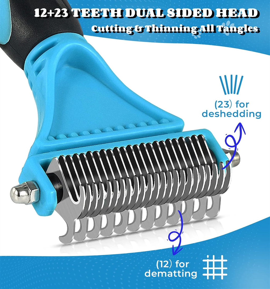 Morpilot Dog Grooming Brush, Dog Dematting Comb Tool, Cat Comb - 23+12 Double Sided Teeth Blade Dog Undercoat Rake Comb for Small Medium & Large Dogs Effectively Reduces Hair Loss by up to 90%