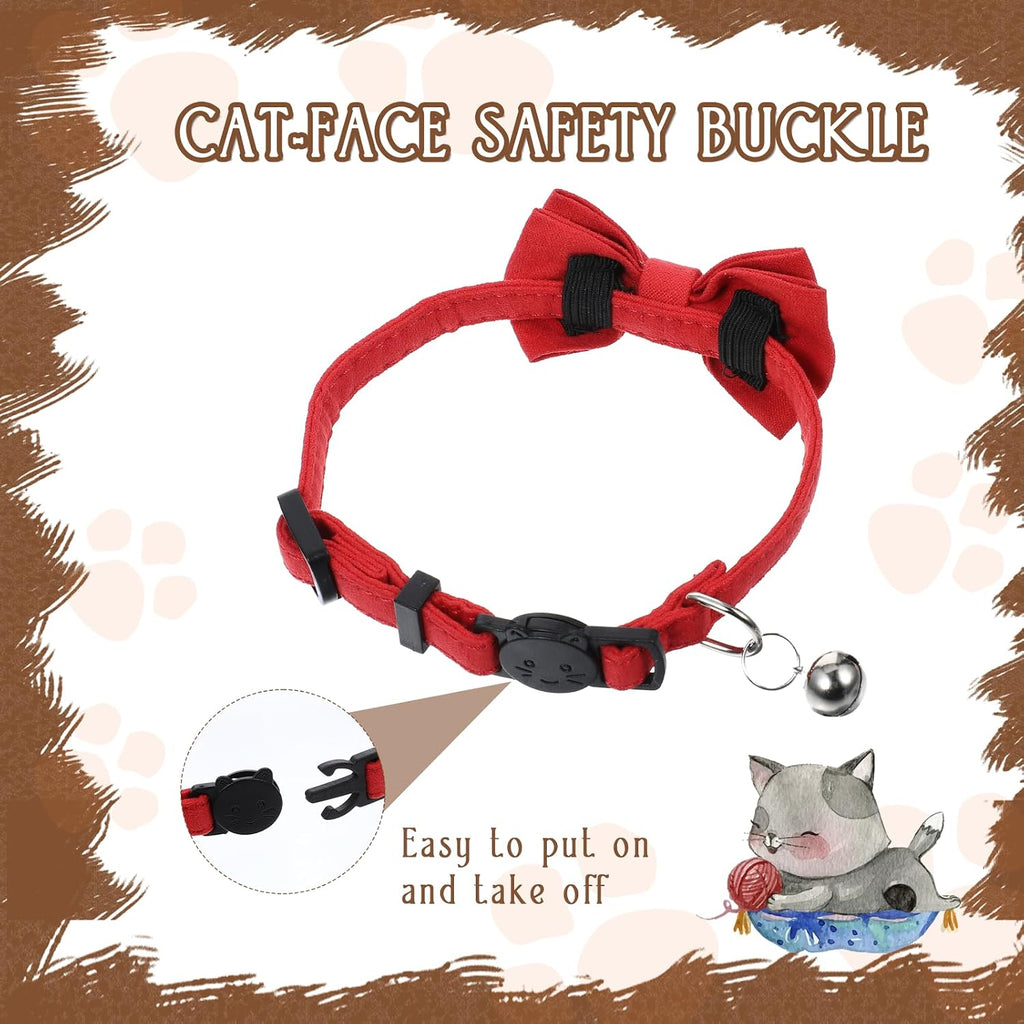 2 Pcs Red Cat Collar for Boy Girl Cats Breakaway Cat Collars with Bell Cute Christmas Kitten Bow Tie Collar Adjustable Small Puppy Safety Collar Solid Color Plaid Pet Collar