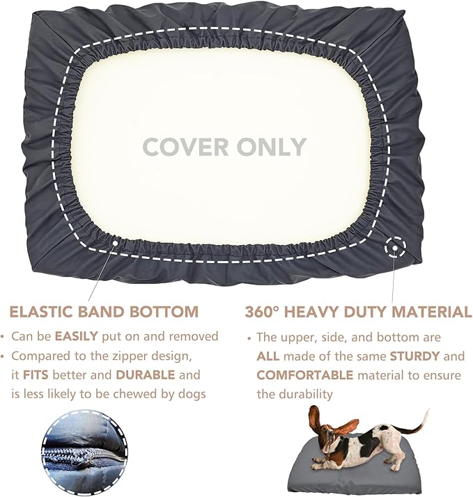 Dog Bed Cover Waterproof Replacement Machine Washable Covers for 47x29 Inch Dog Bed Heavy Duty Scratch Resistant Mattress Protector Pet Bed Cover Only Grey