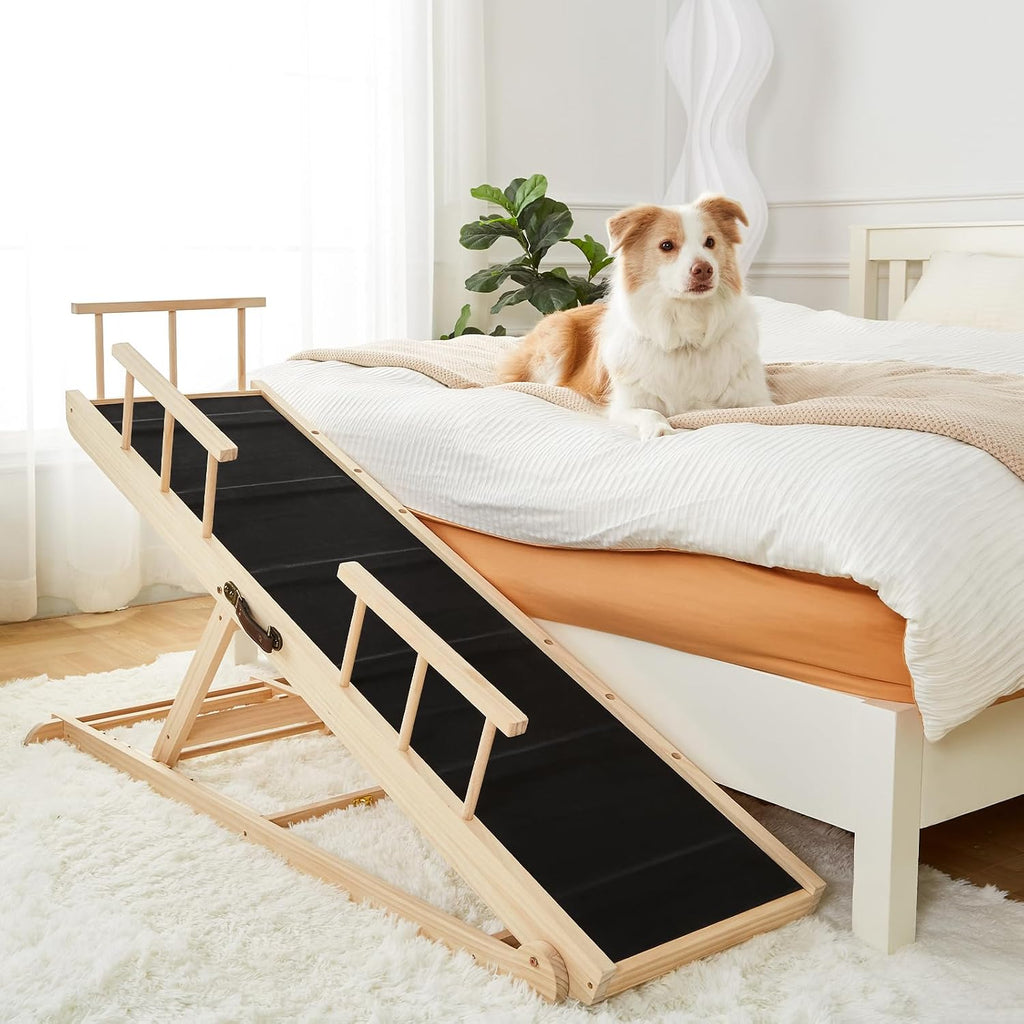 Woohoo Dog Ramp for Bed, 31" Adjustable Wood Ramp with Safety Rails | non-slip Rubber Surface, 59" Long 16" Wide, Adjustable from 15" to 31", Foldable, for Small Dogs under 50lbs