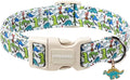 DOGWONG Dinosaur Dog Collar-Cute Green Dinosaur Dog Collar for Small Dogs, Adjustable Comfortable Cotton Boy Dog Collars for Small Medium Large Dogs,XS