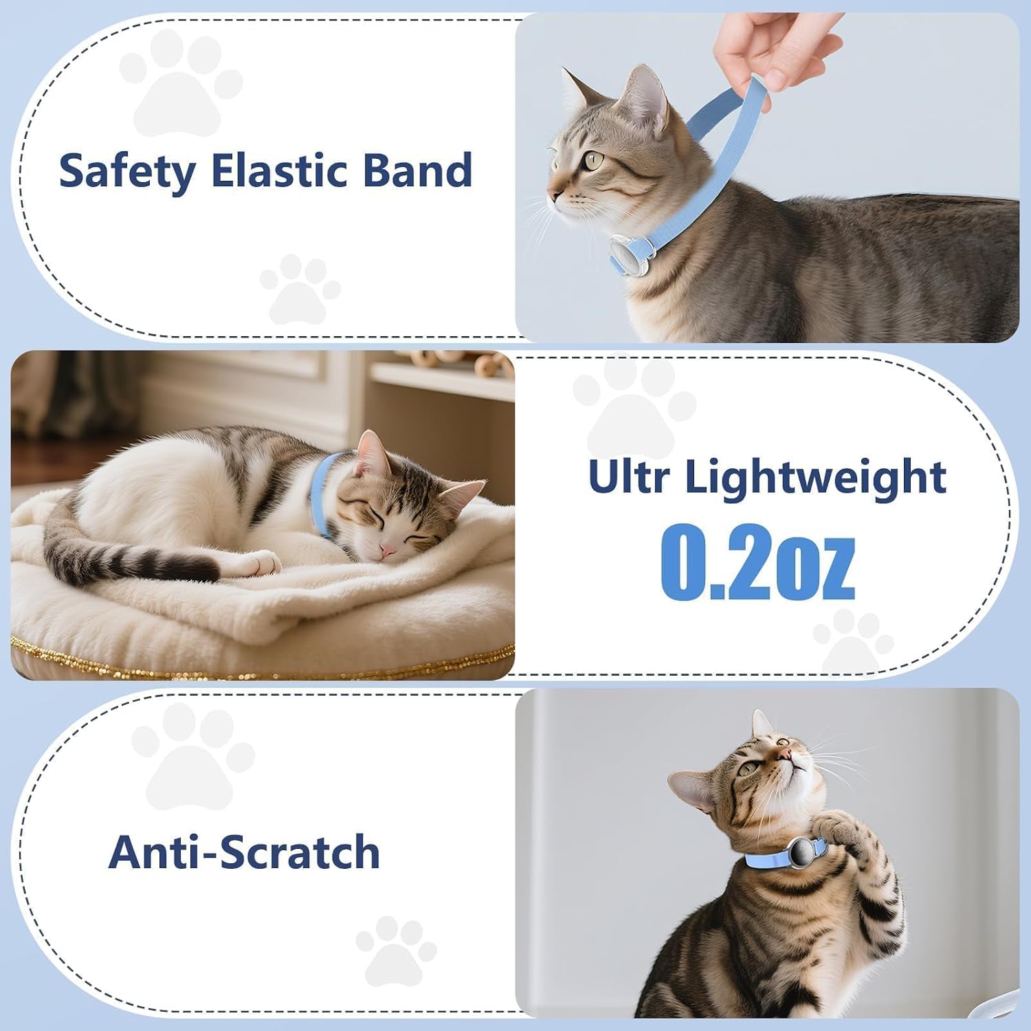 AirTag Cat Collar, Elastic Tracker Collar with Airtag Holder and Bell | Compatible with Apple Air Tag, Lightweight & Scratch Resistant, Adjustable Stepless GPS Pet Collar for Cats Kittens, Blue