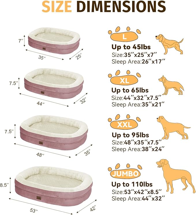 Orthopedic Washable Large Dog Bed: Cooling Dog Bed with Bolsters - Jumbo Bed Waterproof Removable Cover Non-Slip Pet Bed for Extra Large Sized - Pink