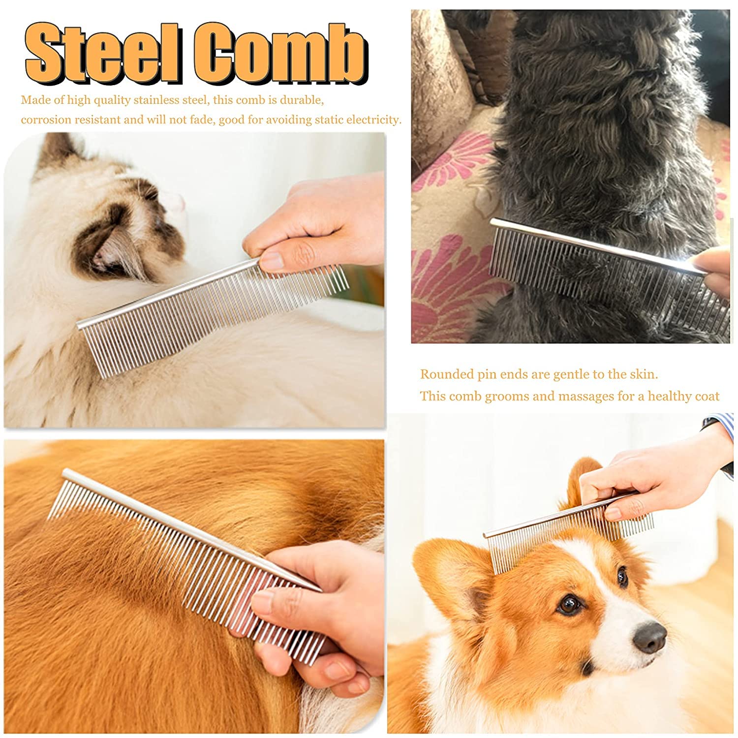 Dog Rake for Undercoat, Long-Haired Pet Brush & Metal Shedding Comb | Long-Tooth Rake, for Husky Golden Retriever German Shepherd Cats, Pet Grooming Set,Horse Brush, Reduce Shedding