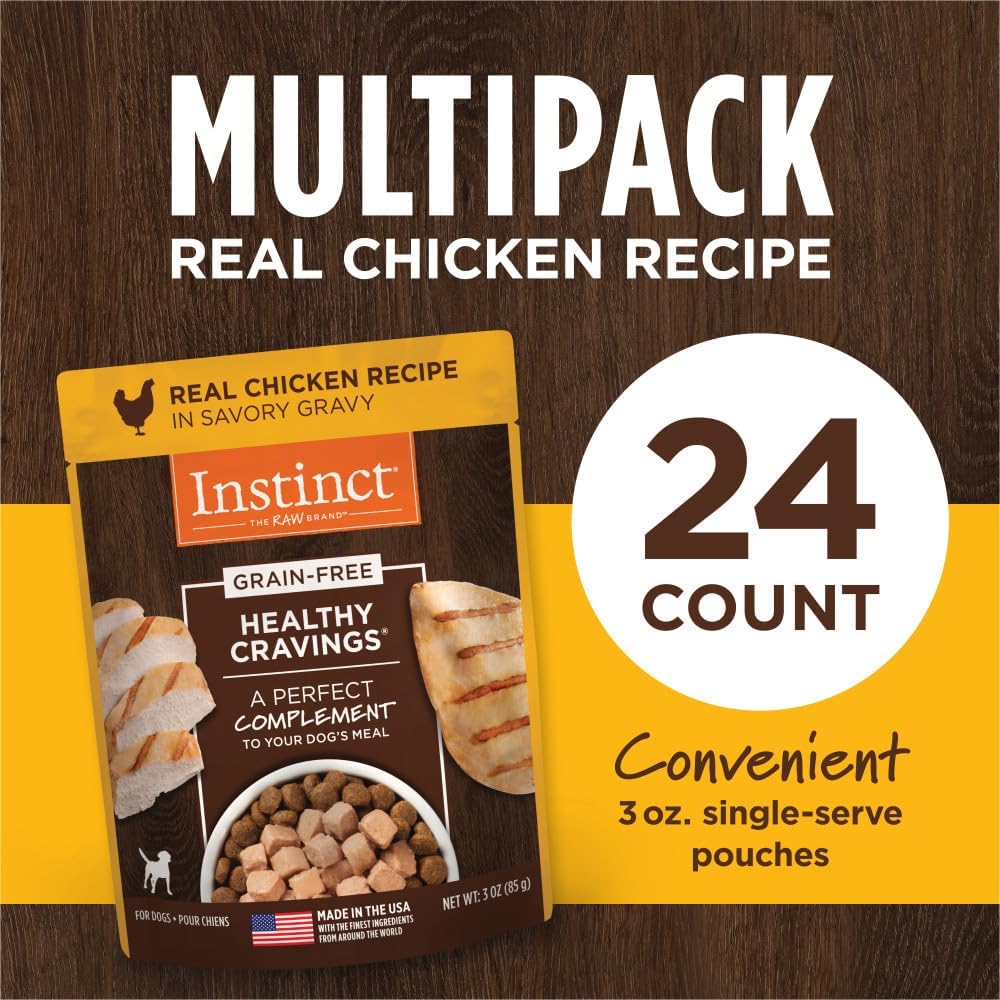 Instinct Healthy Cravings Natural Wet Dog Food Topper, Grain Free Recipe - Real Chicken, 3 oz. Pouches (Pack of 24)
