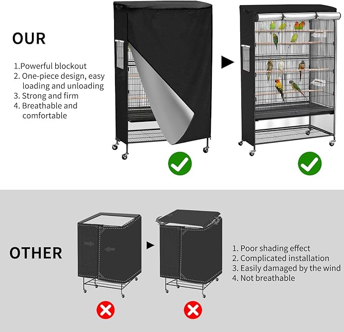 Roasivi Universal Large Birdcage Cover Black Out and Breathable Cages Cover for Parrots and Other Small Animals Durable Waterproofing Washable Material 36" L x 25" W x 48" H Black