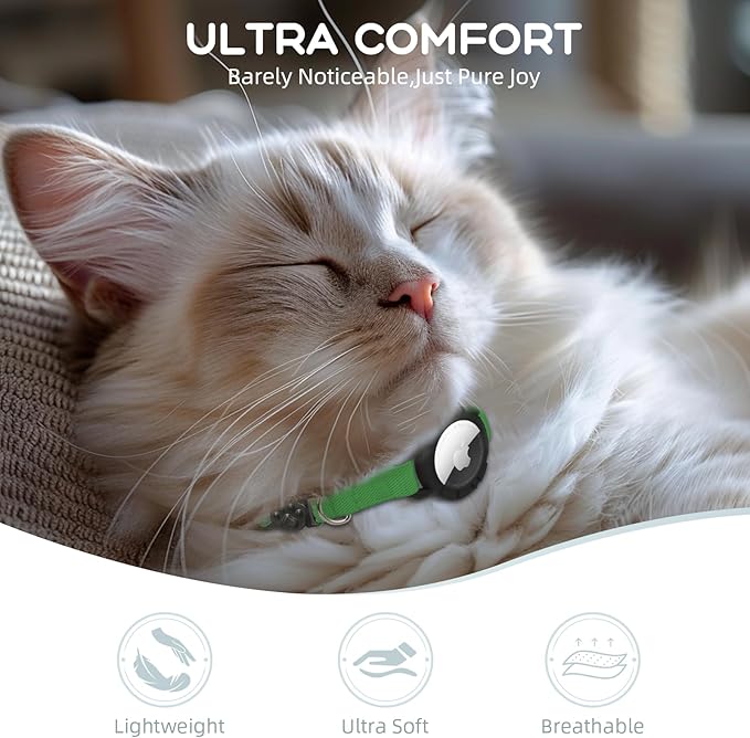 AirTag Cat Collars, Stretchy Collar with Apple AirTag Holder and Bell, Breakaway Ultra Design Elastic GPS Tracking Collars for Cats and Puppies, (7.5-12.5 Inch), Emerald Green